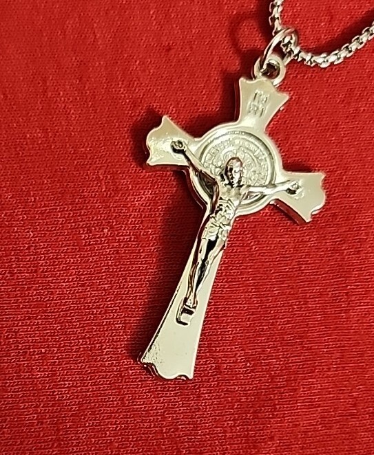 CHRISTIAN CATHOLIC CROSS 2.2 "FOR SAINT BENEDICT with 21 " CHAIN