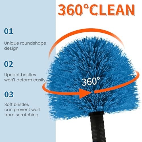Adjustable Cobweb Duster with Extension Pole, Soft Bristles for High Reach Clean