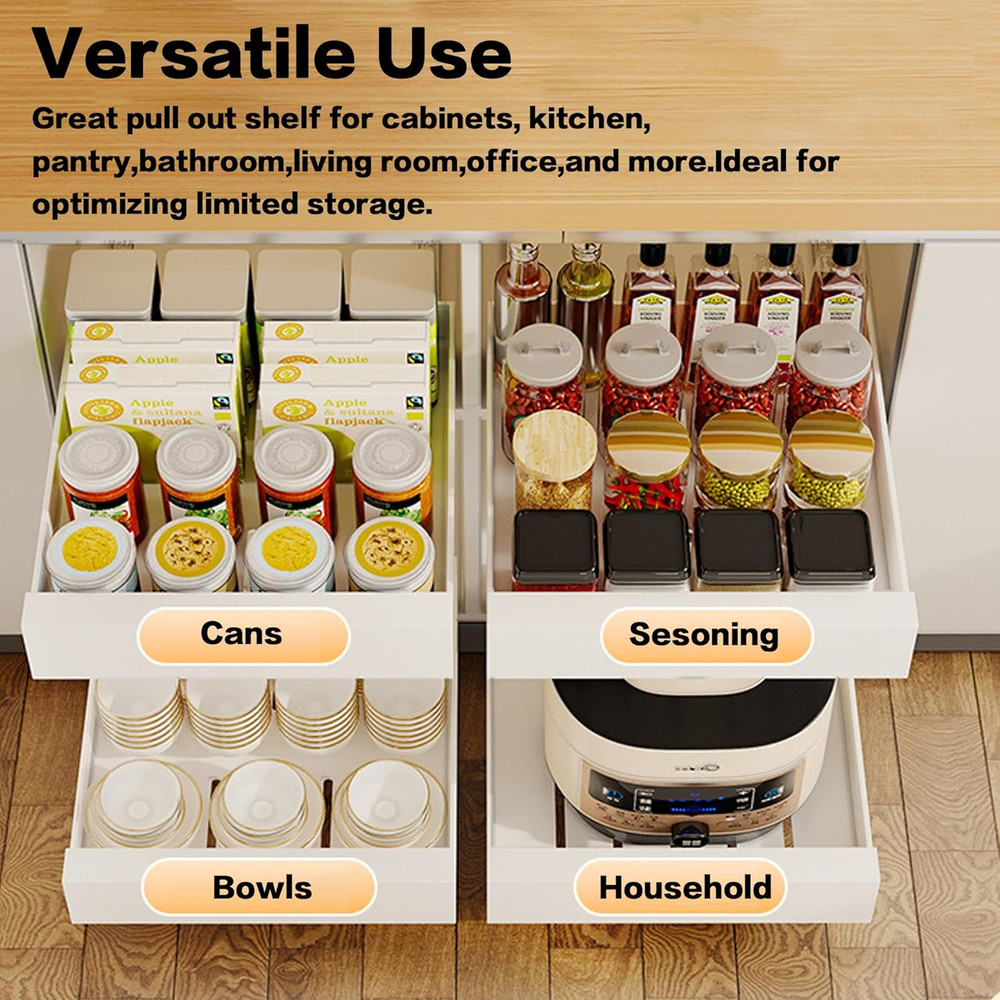 2 Pack Pull Out Cabinet Organizer Adhesive, 10" Wide 16.9" Deep Pull Out Drawers