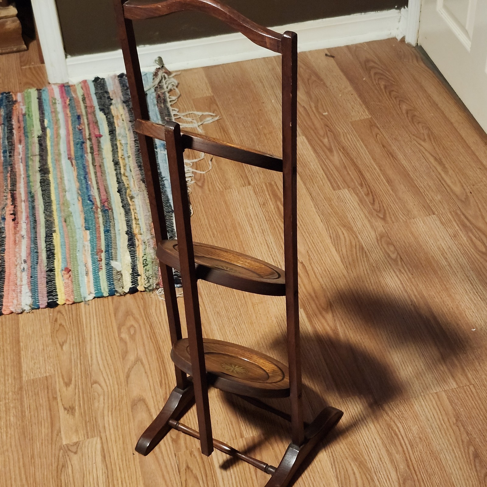 Antique Vintage Edwardian Wooden Inlaid Details Folding Cake Muffin Stand 32"