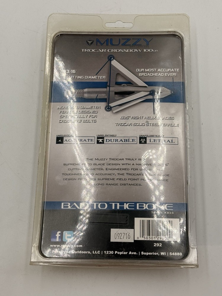 1 pack Muzzy 3 BLADE Trocar 100 Grain Archery Hunting