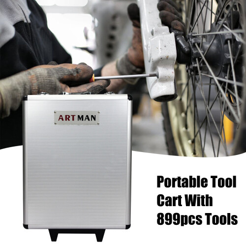Hand Tool Box w/4 Layer of Toolset Wheel Trolley Case Hand Tool Set Storage Case
