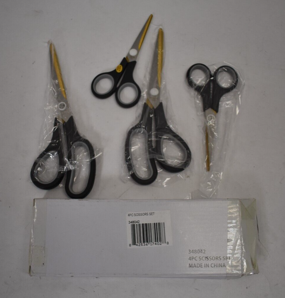 4 Piece Scissors Set Shears Titanium Black Handle Cutters Tool Homeware