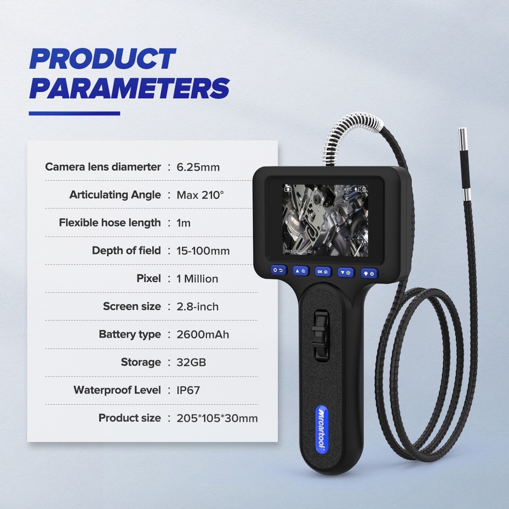 Endoscope Camera Inspection Camera Articulating Borescope 6.25mm with LED Lights