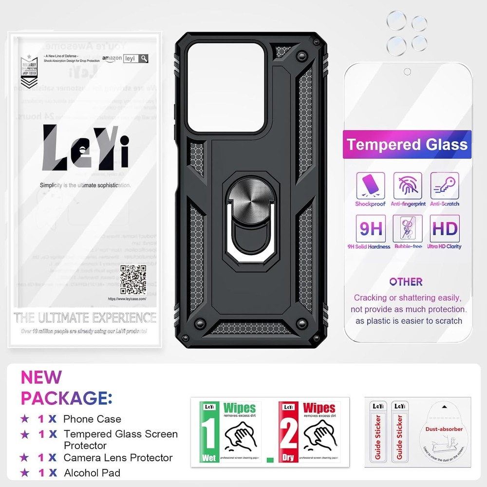 Motorola G Power 2025 Case with Screen Protector and Camera Lens Protector, Blac