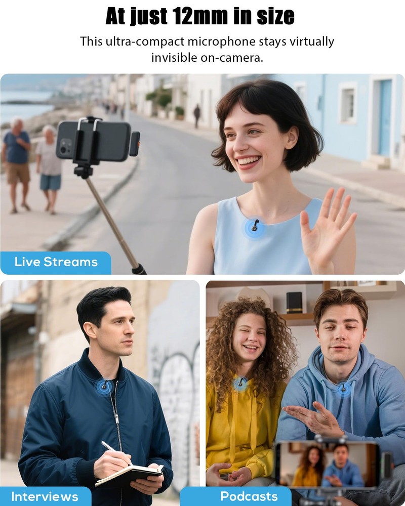 Wireless Lavalier Microphone for iPhone, iPad, Android - USB-C Small, Black