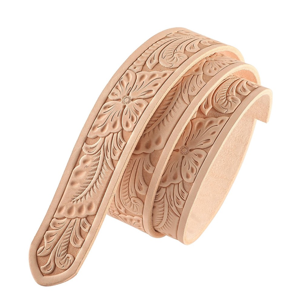 Leather Strap Blank for Belt Crafting, Cowhide, Pre-Embossed Patterns, Pre-Be...