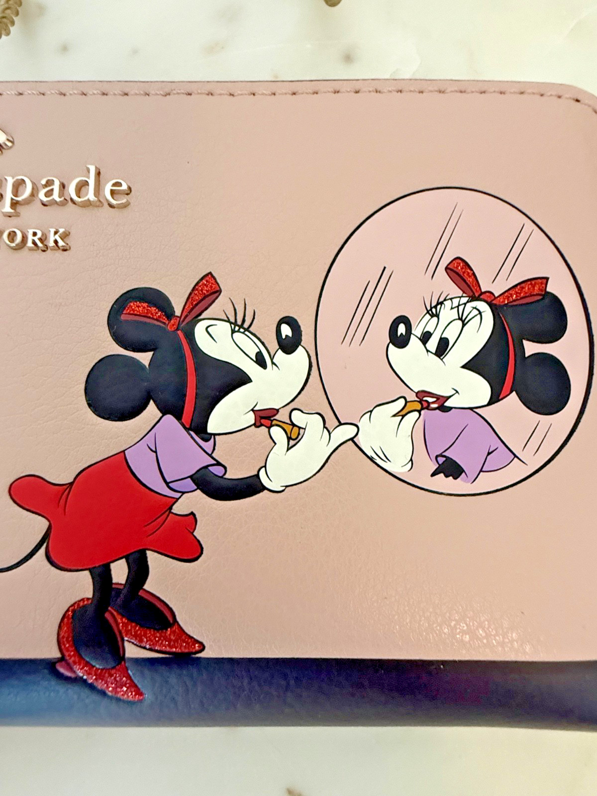 Kate Spade X Disney Minnie Mouse Wallet, applying her lipstick, A+dorable :-) !!
