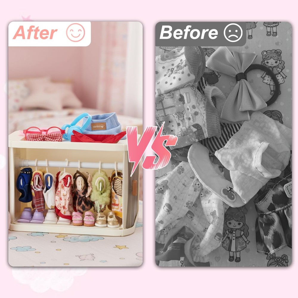 Foldable Doll Wardrobe Closet Compatible with Labubu Clothes – Translucent