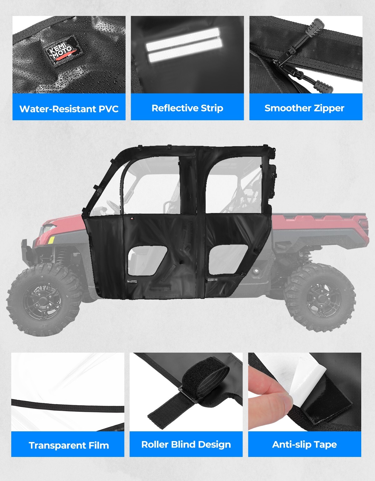UTV Soft Cab Enclosure Full Door for Polaris Ranger CREW XP 1000 19-24