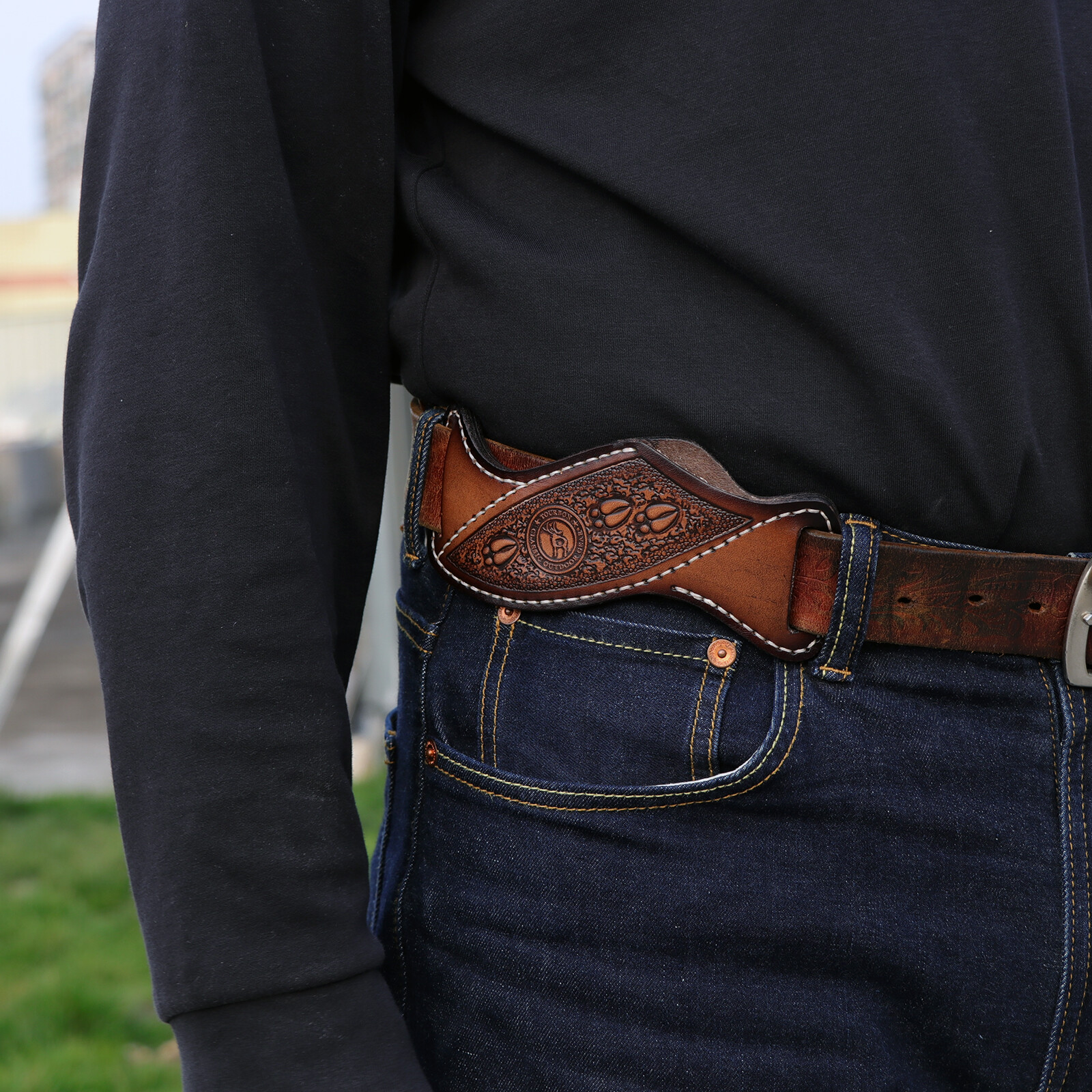 TOURBON Leather Fixed Blade Knife Sheath Slanted Pancake Belt Holster Hunting US