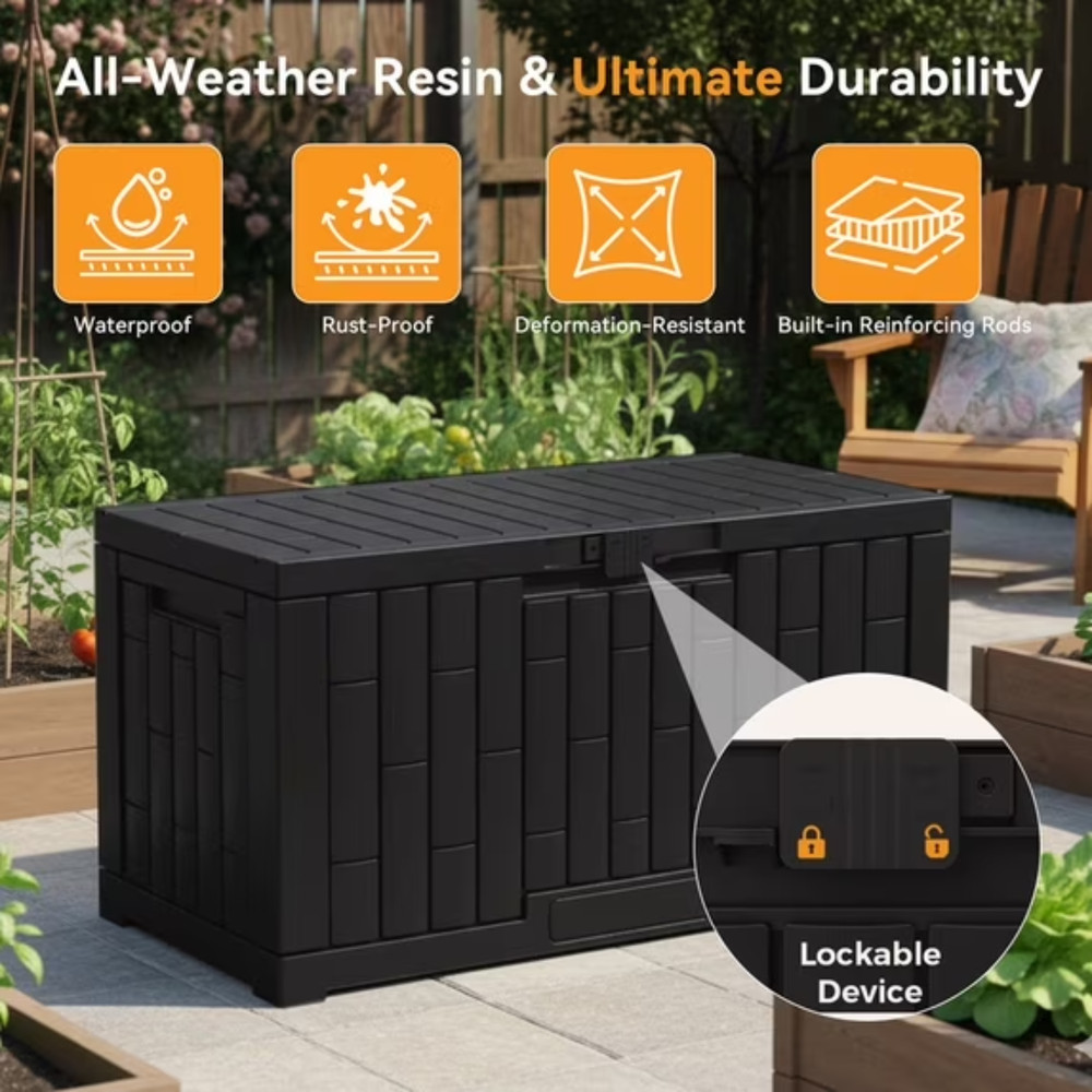 Gianna 60 Gallon Deck Box Lockable Outdoor Storage Resin Waterproof Black