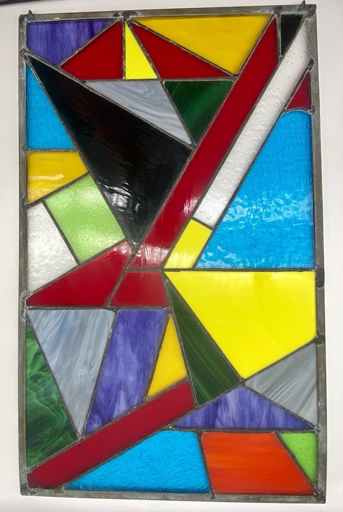 STUNNING STAINED GLASS PANEL Abstract Modern Geometric Frank Lloyd Wright Style