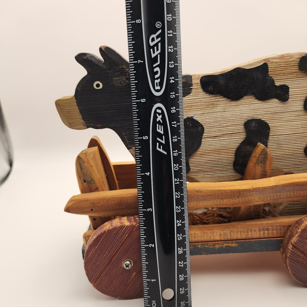 Vintage Style Wooden Pull Toy Cow