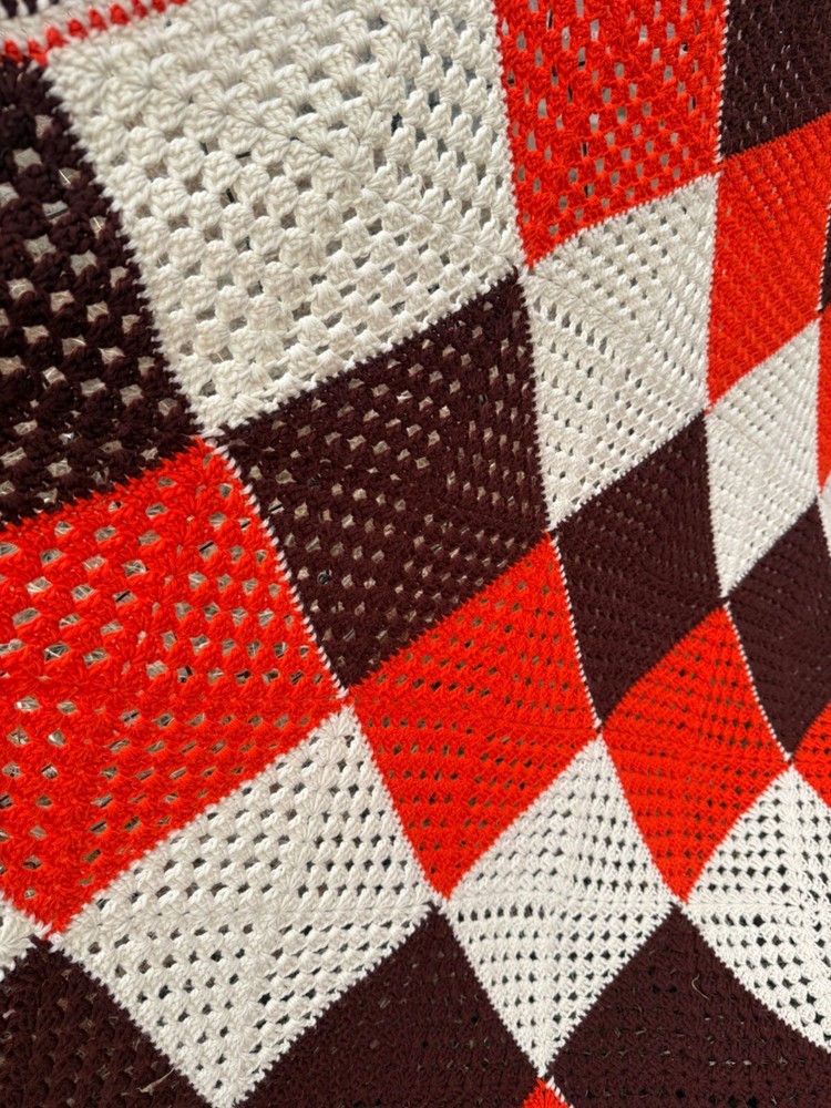 Vintage 1970s Crochet Patchwork Afghan Throw Boho Retro
