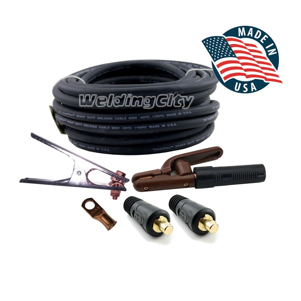 WeldingCity® 2-AWG Welding Cable 300A Clamp Stick Holder Dinse Plug | US Seller