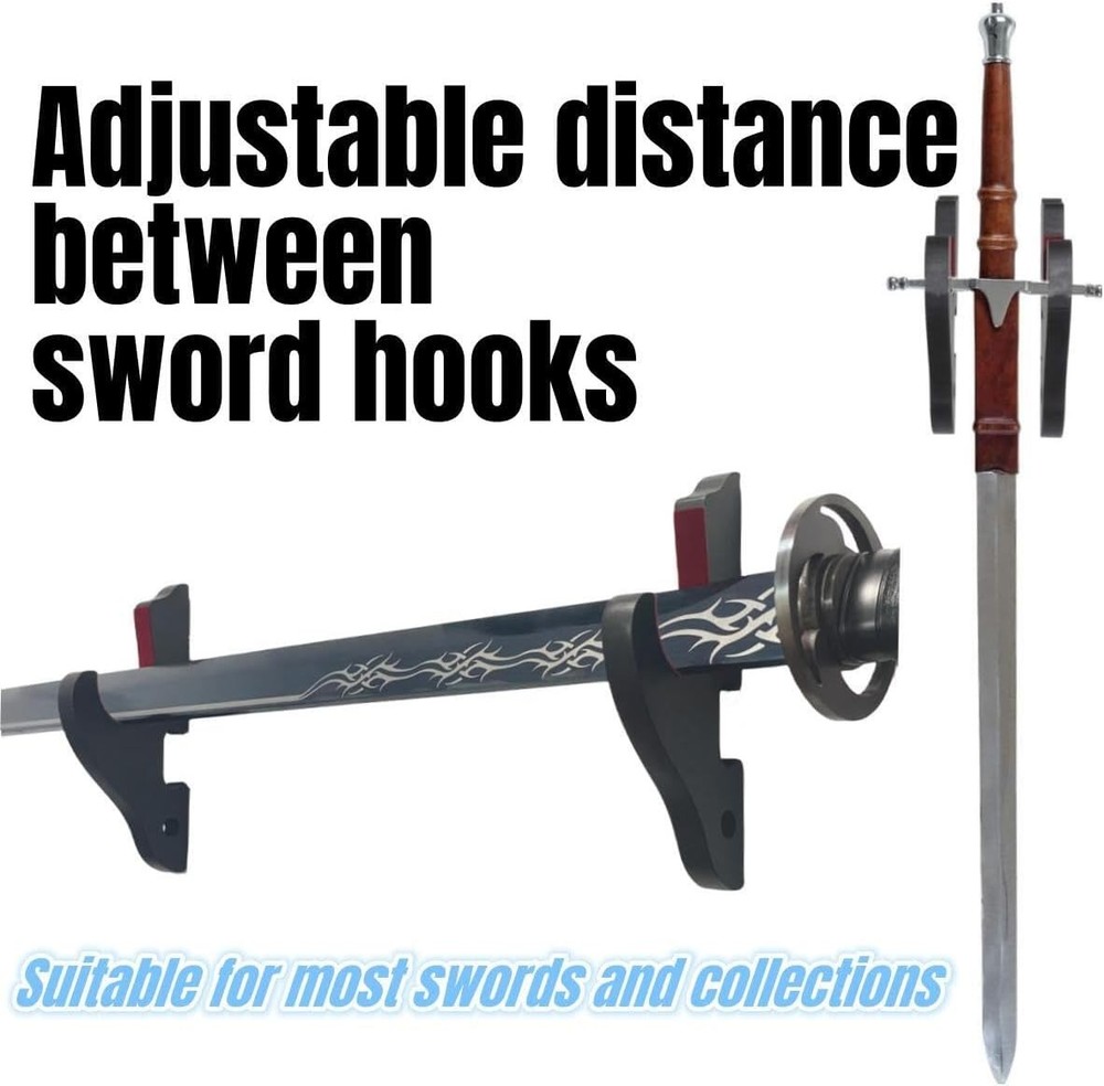 2/Set Sword Hook Wall Mount Samurai Sword Hanger Display Holder Adjustable for..