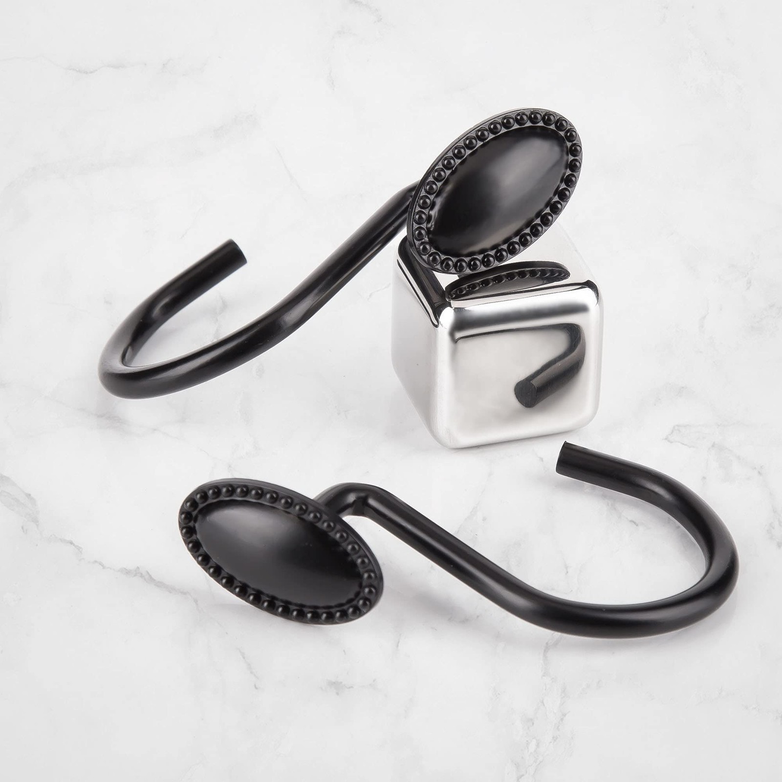 Shower Curtain Hooks Set Of 12 Black Zinc Rust Resistant Decorative Matte Black