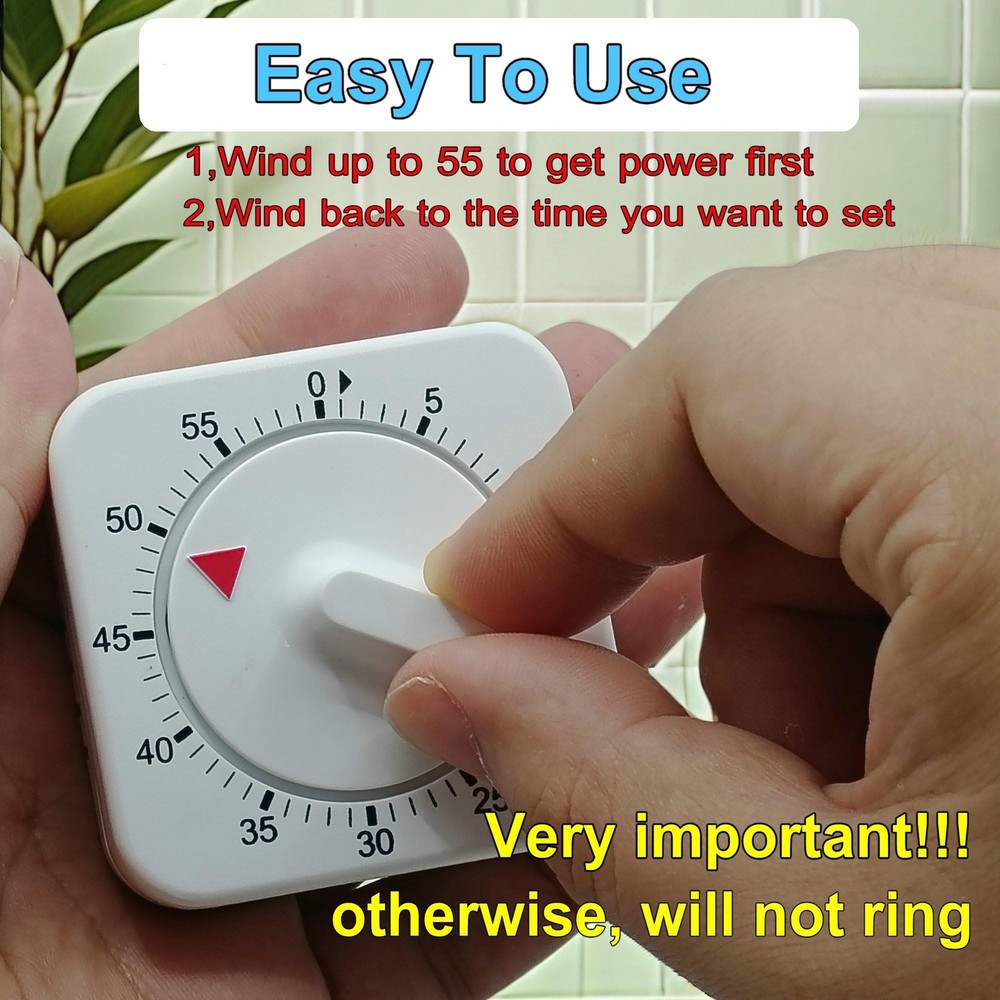 Square 60 Minute Mechanical Kitchen Timer - Visual Kitchen Cooking Timer Cloc...