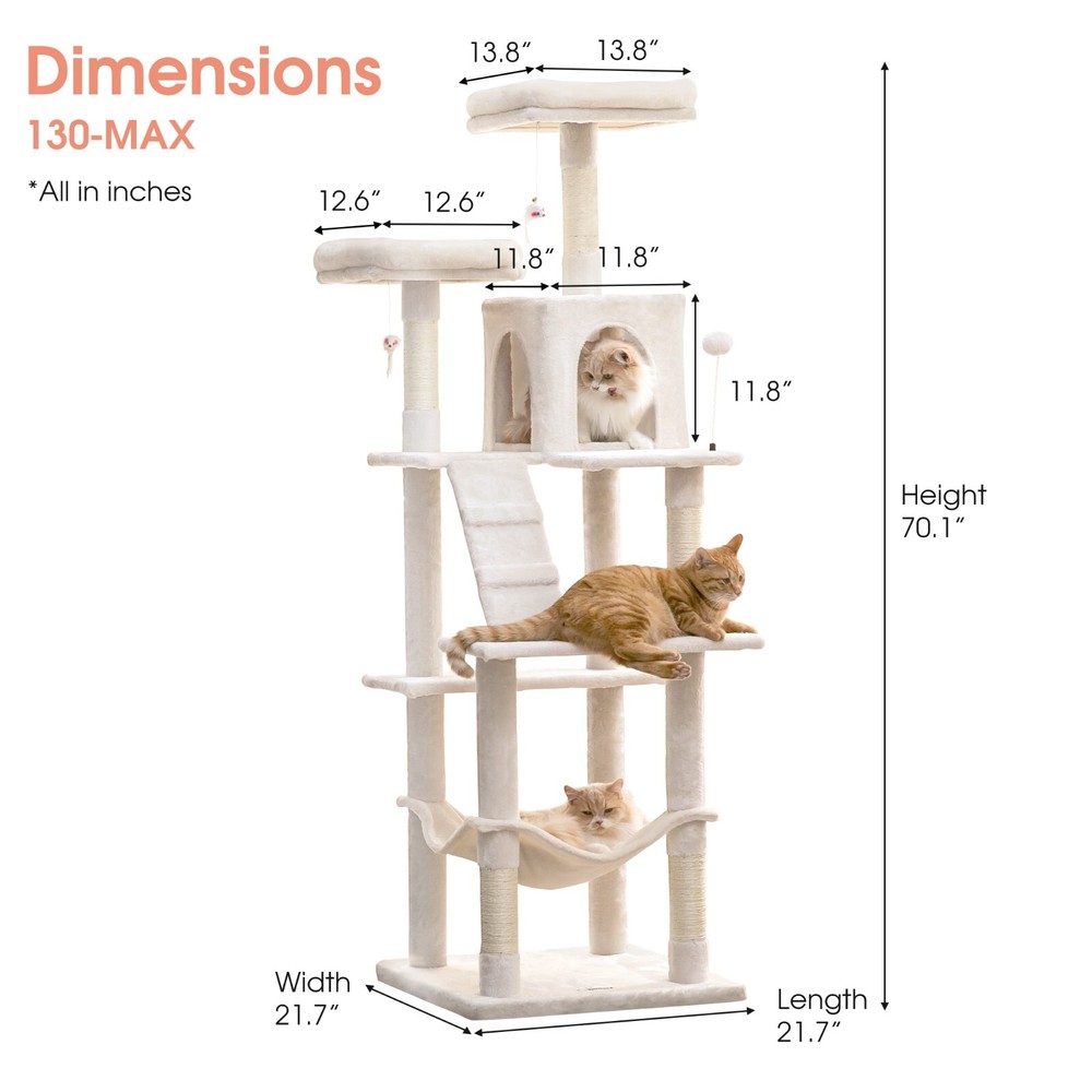 70.1" Cat Tree for Large Cat Climbing Tower Condo Scratching Post Kitty Rest