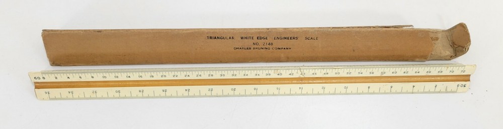 Vintage Triangular White Edge Engineers Scale No 2148 Case Charles Bruning Co