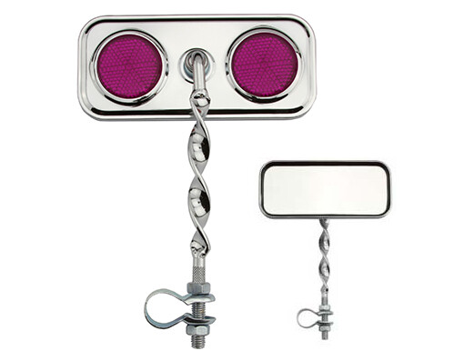 ONE Bike Rectangle Flat Twisted Mirror Chrome Purple Reflectors.