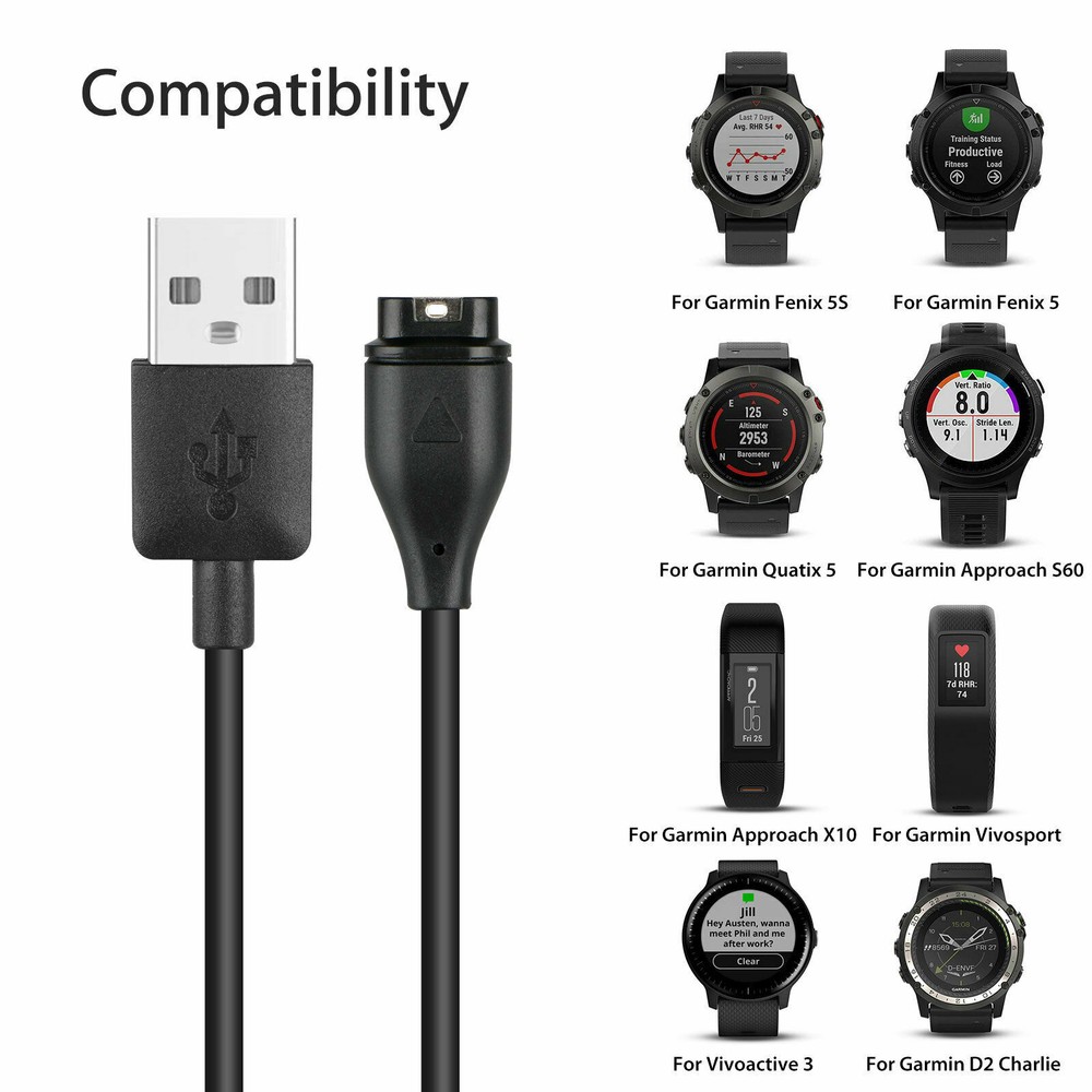 Garmin Forerunner 255 Charger Replacement Charging Charge Cable Cord USB (Black)
