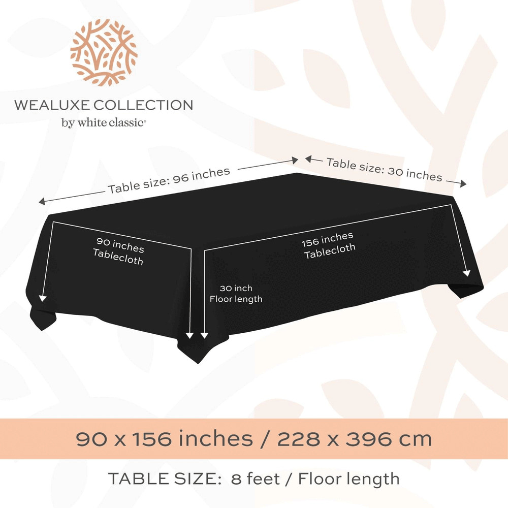 Classic Black Tablecloth 90x156 in Table Clothes for 8 Foot Rectangle Table 2 Pc