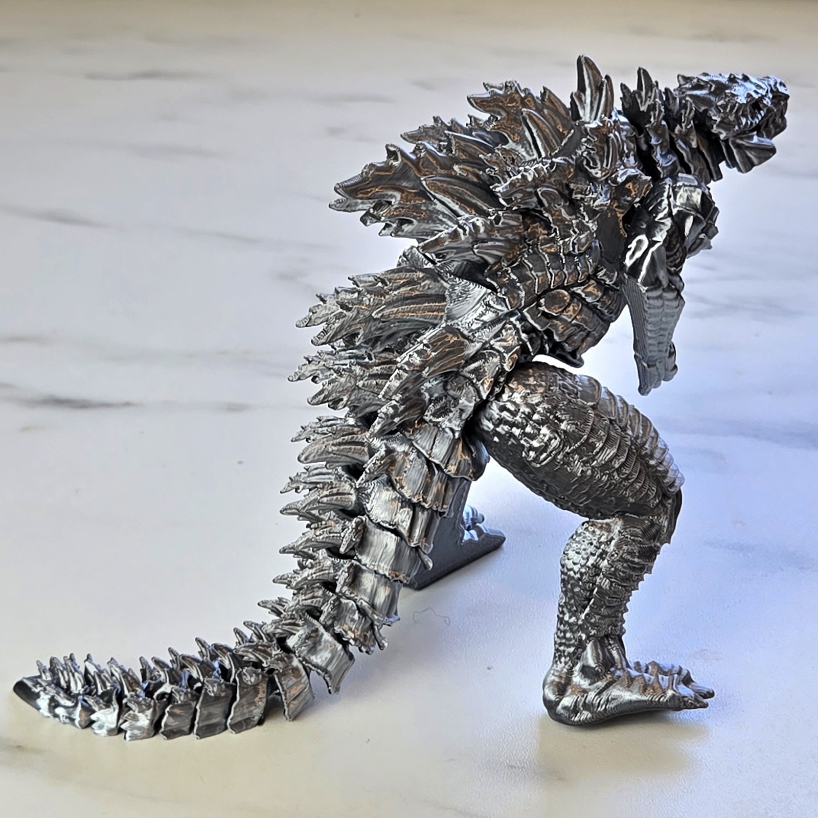 3D Printed Articulated Godzilla Figure - Dual Color Silver/Black - Highly Detail