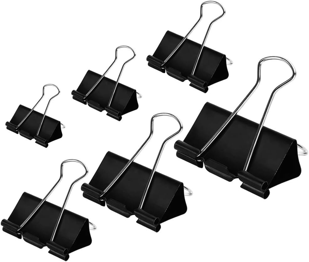 Versatile Black Binder Clips - 100 Count Assorted Sizes for Home & Office