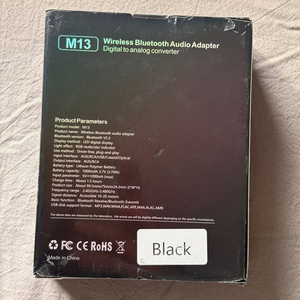 M13 Wireless Bluetooth Audio Adapter V5.3 Receiver Transmitter 2 in 1 Black