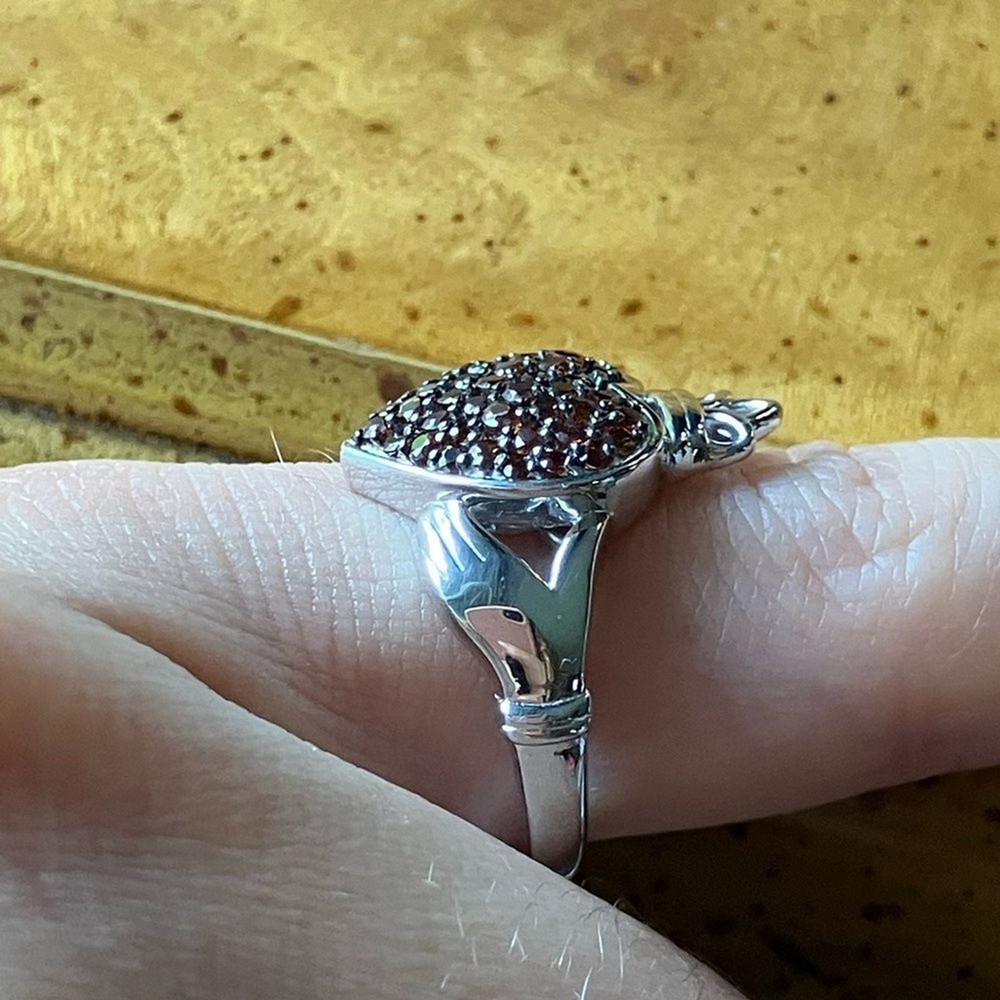 Natural Red Garnet Sterling Silver Claddagh Ring Size 5