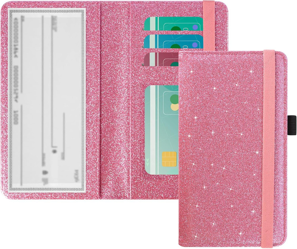 Checkbook Cover, Leather RFID Blocking Check Book Wallet, Protective Premium Bus