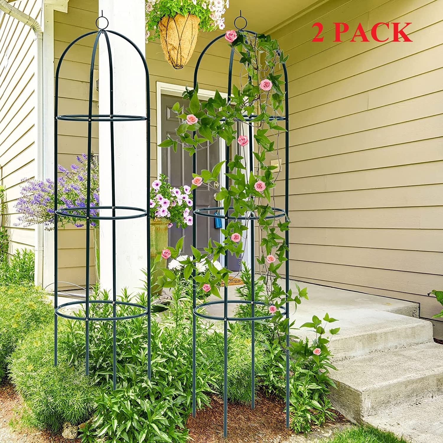 1 2 Pack Metal Garden Obelisk Trellis for Climbing Plants Outdoor 6.3 FT Round