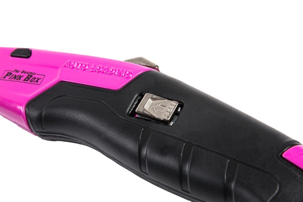 Utility Knife Auto-Loading & Retractable w/ On-Tool Blade Storage, Pink
