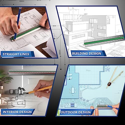 12" Aluminum Architect Scale Ruler Laser Etched Triangle Drafting Ruler
