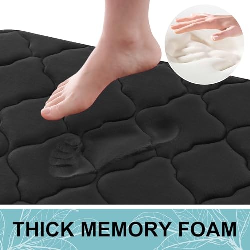 Memory Foam Bath Mat Rug 24x16, Ultra Soft and 24" x 16" Rectangular Black