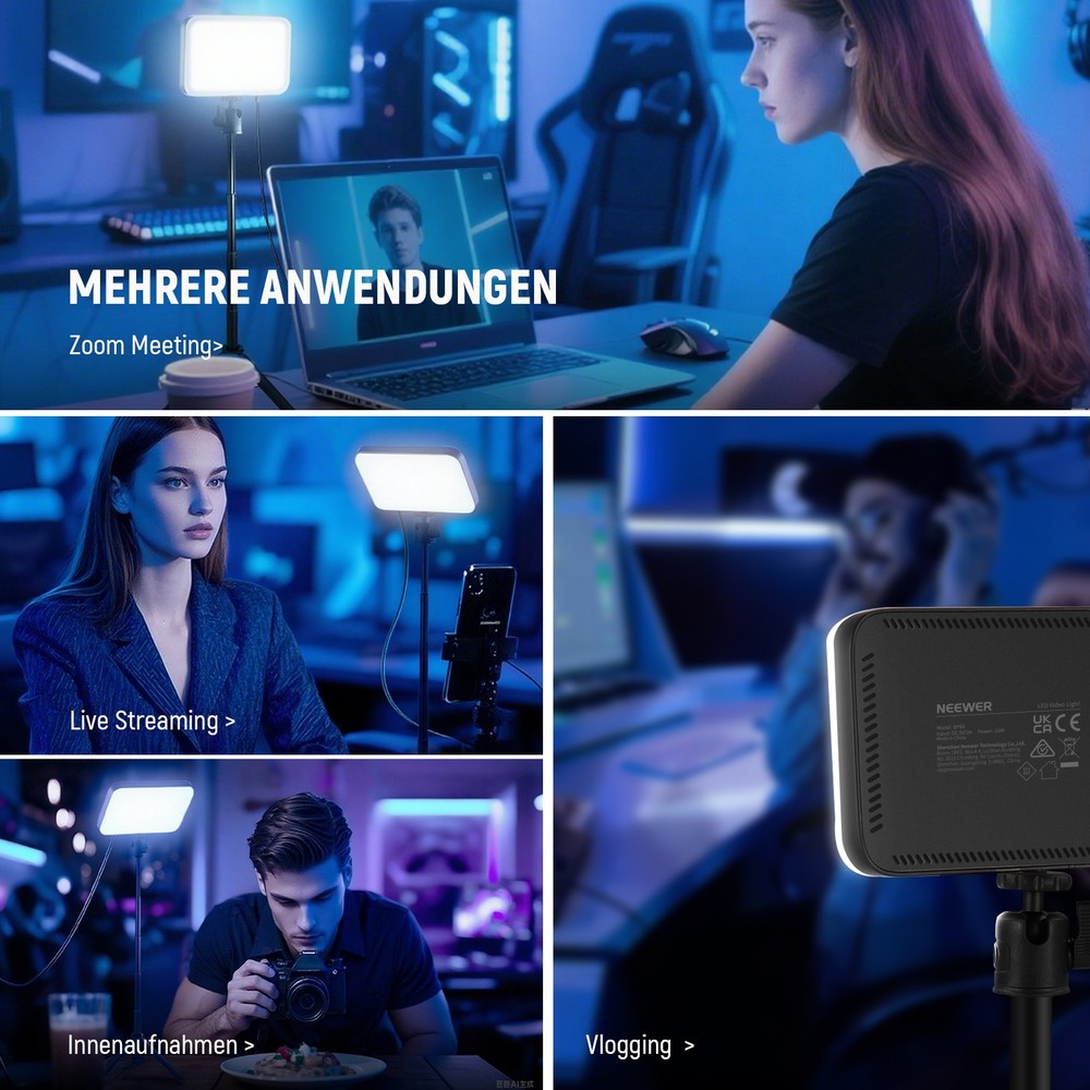 NEEWER Basics BP66D 2-Pack LED Panel Kit w/Stands for Streaming