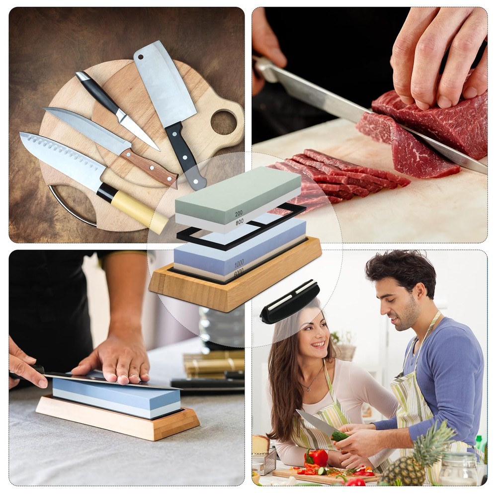 Whetstone Knife Sharpening Stone Kit Double Straight Chef Sharpener Set 200/...