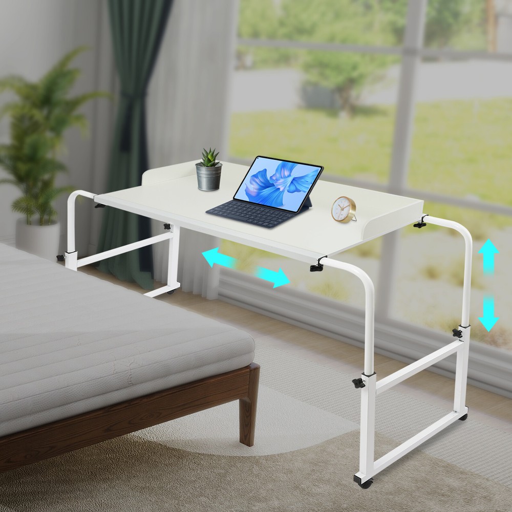 Height Adjustable Overbed Table Over Bed Desk Working Desk w/ Wheels 65-95cm