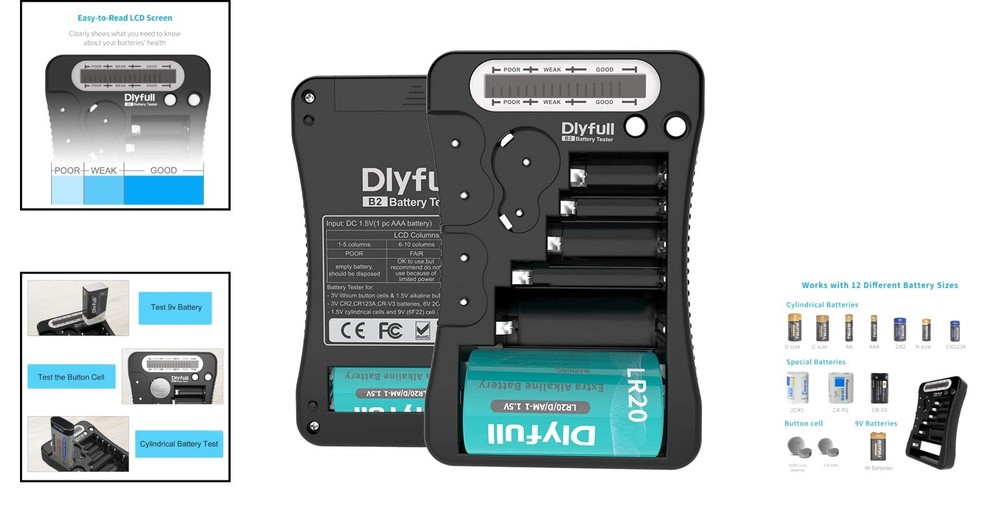 Universal Battery Tester with LCD Display - Quick Identification for All Types