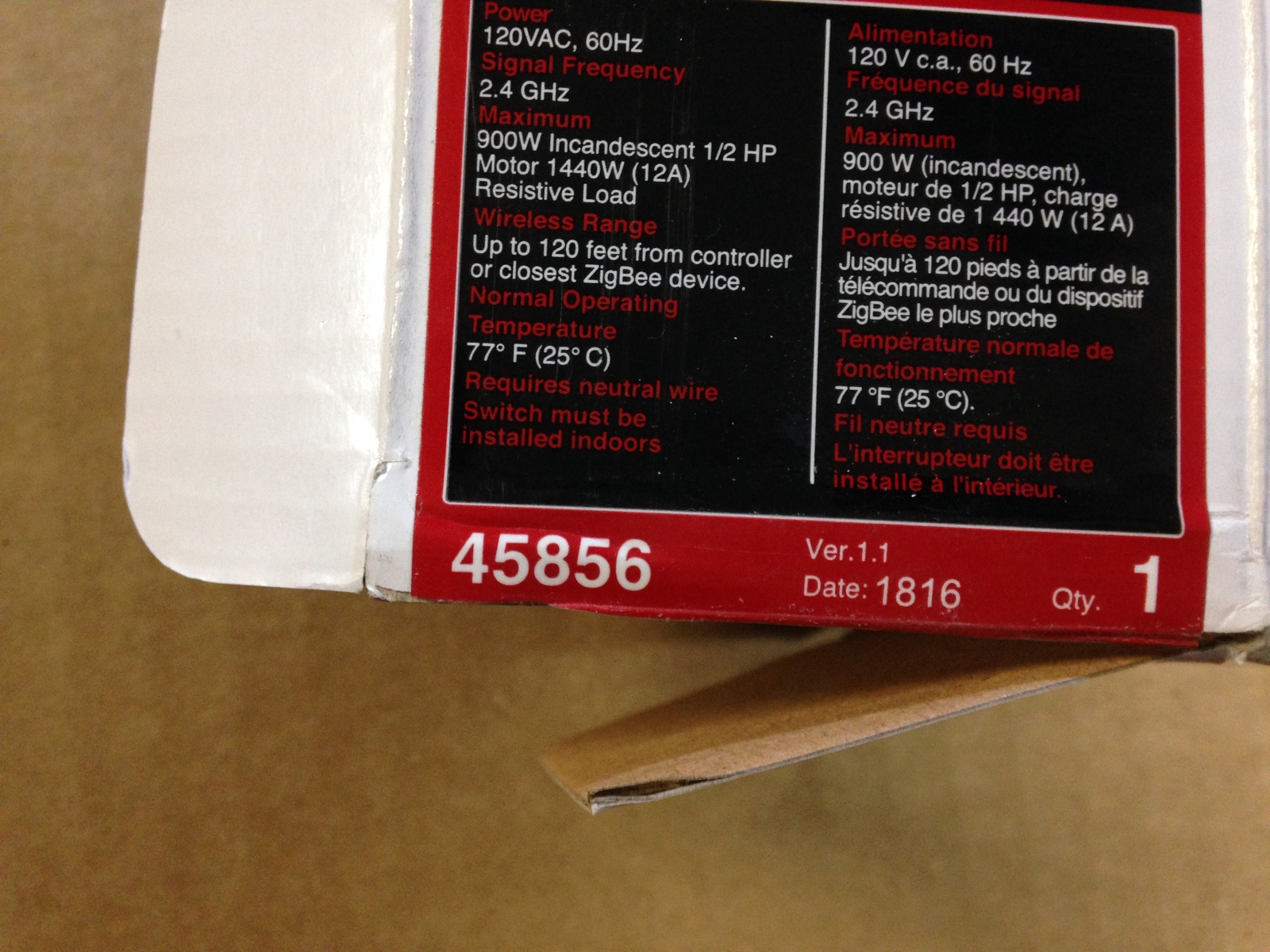 JASCO 45856 IN WALL WIRELESS SMART SWITCH 120/60 211658