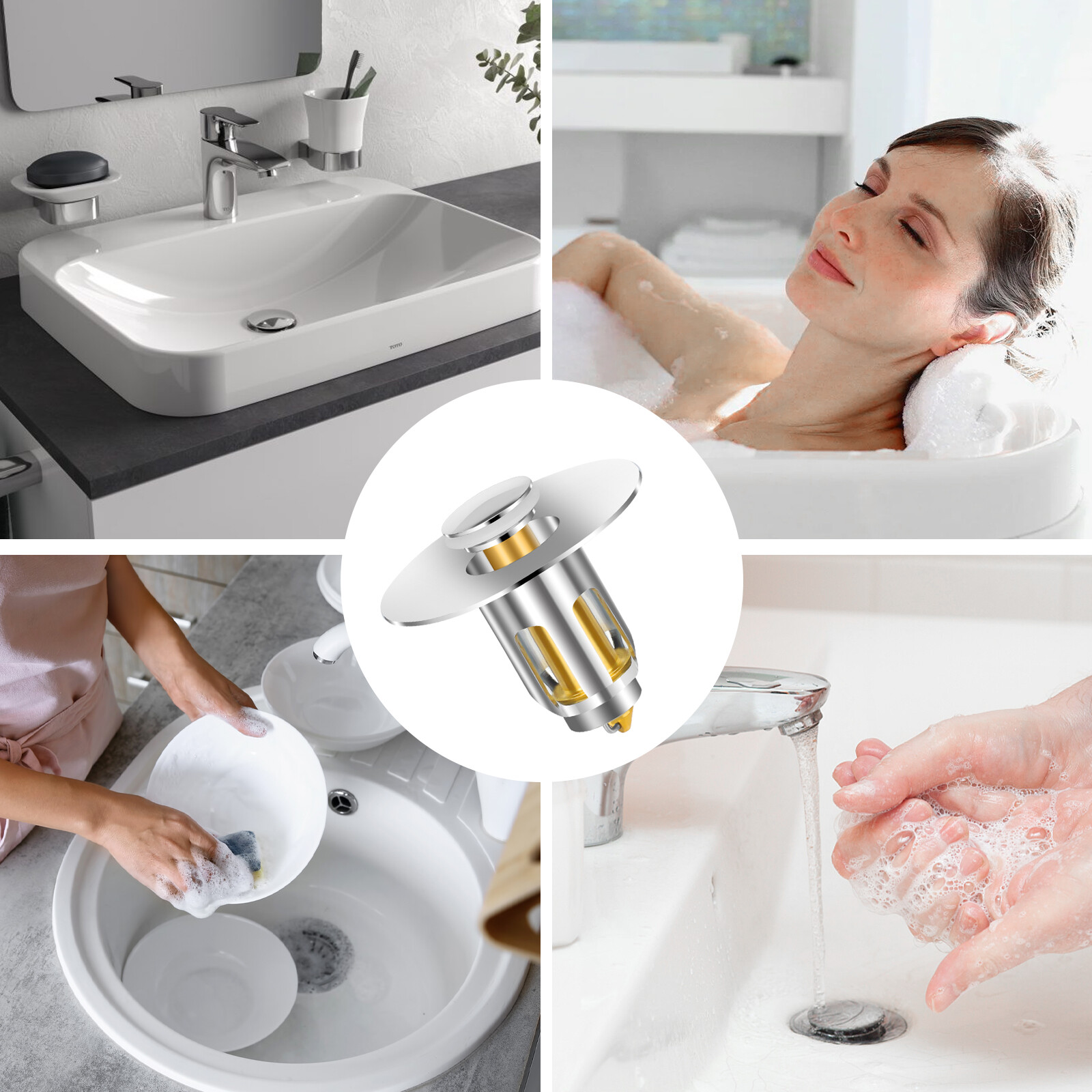Universal Bathroom Sink Stopper Drain Filter Bullet Core Push Plug Bounce Pop Up