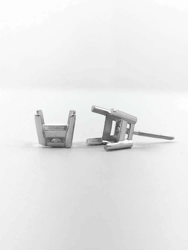 14K White Gold Stud Earring Finding Mounting Setting Princess Basket Screw Back