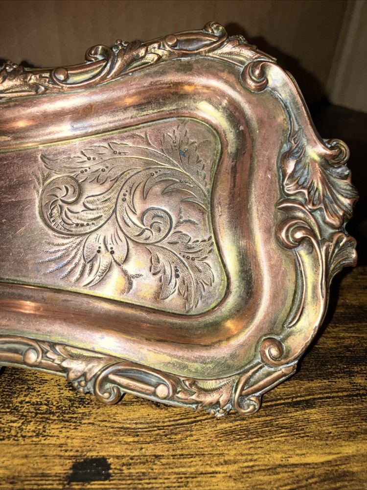 SNUFFER TRAY COPPER PLATE ON SILVER? 9”x4”