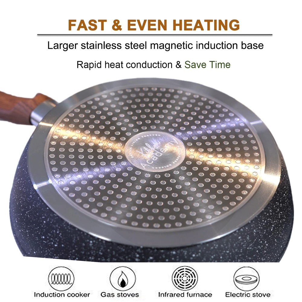 Kitchen Academy Induction Cookware Sets 12 Piece Cooking Pan Set, Granite Bl...