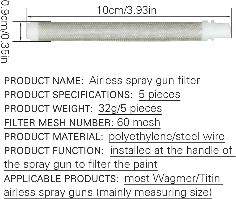 5 Pack Airless Spray Gun Filter 60 Mesh Replacement High Pressure Spraying Ac...