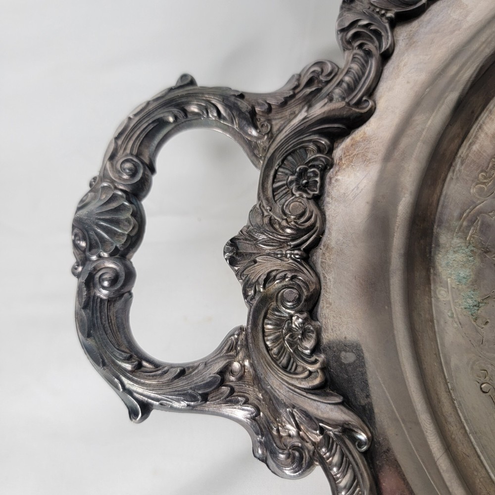 Vtg Poole Silverplate Old English #5000 Oval Footed Handled Serving Tray Large