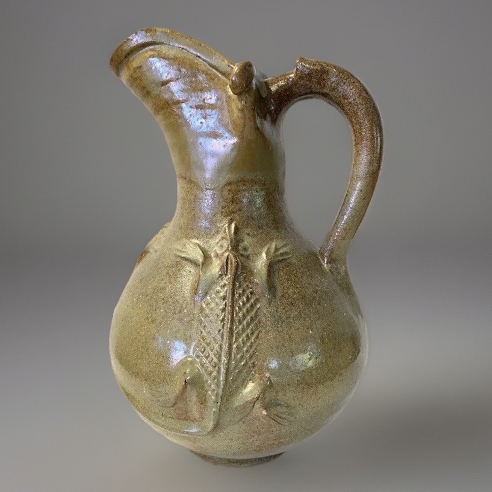 Farmhouse Stoneware Flower Pitcher Primitive Earthenware Rustic Pottery 3D 10”