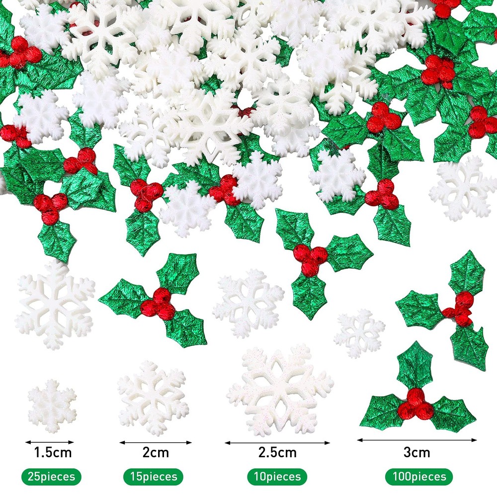 Jetec 150 Pcs Tiny Resin Christmas Snowflake Decorations Small, White, Green